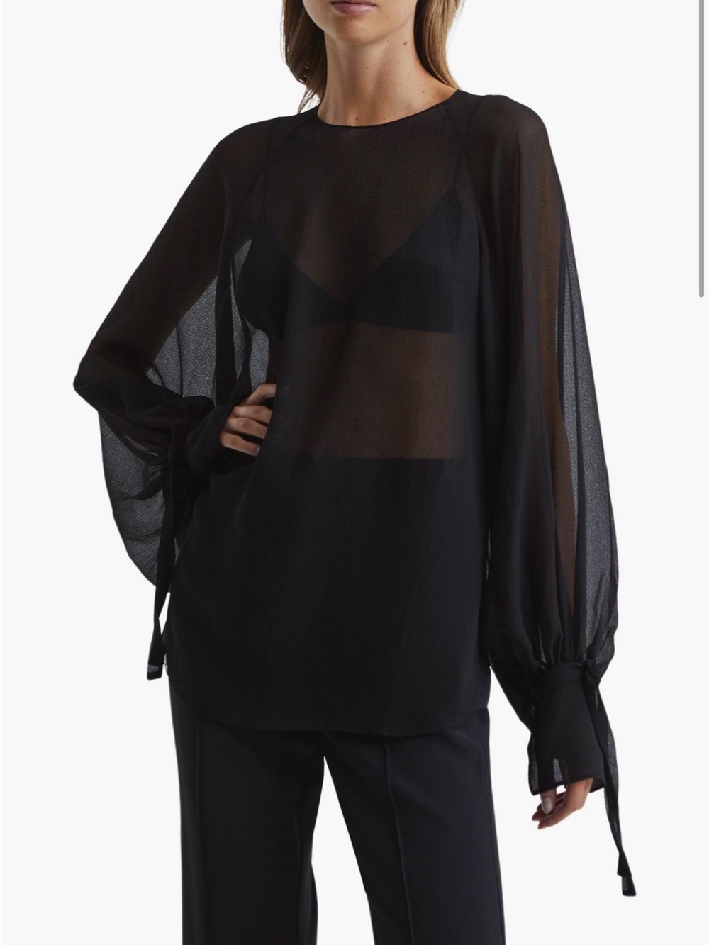 REISS Black Sheer-Back Top